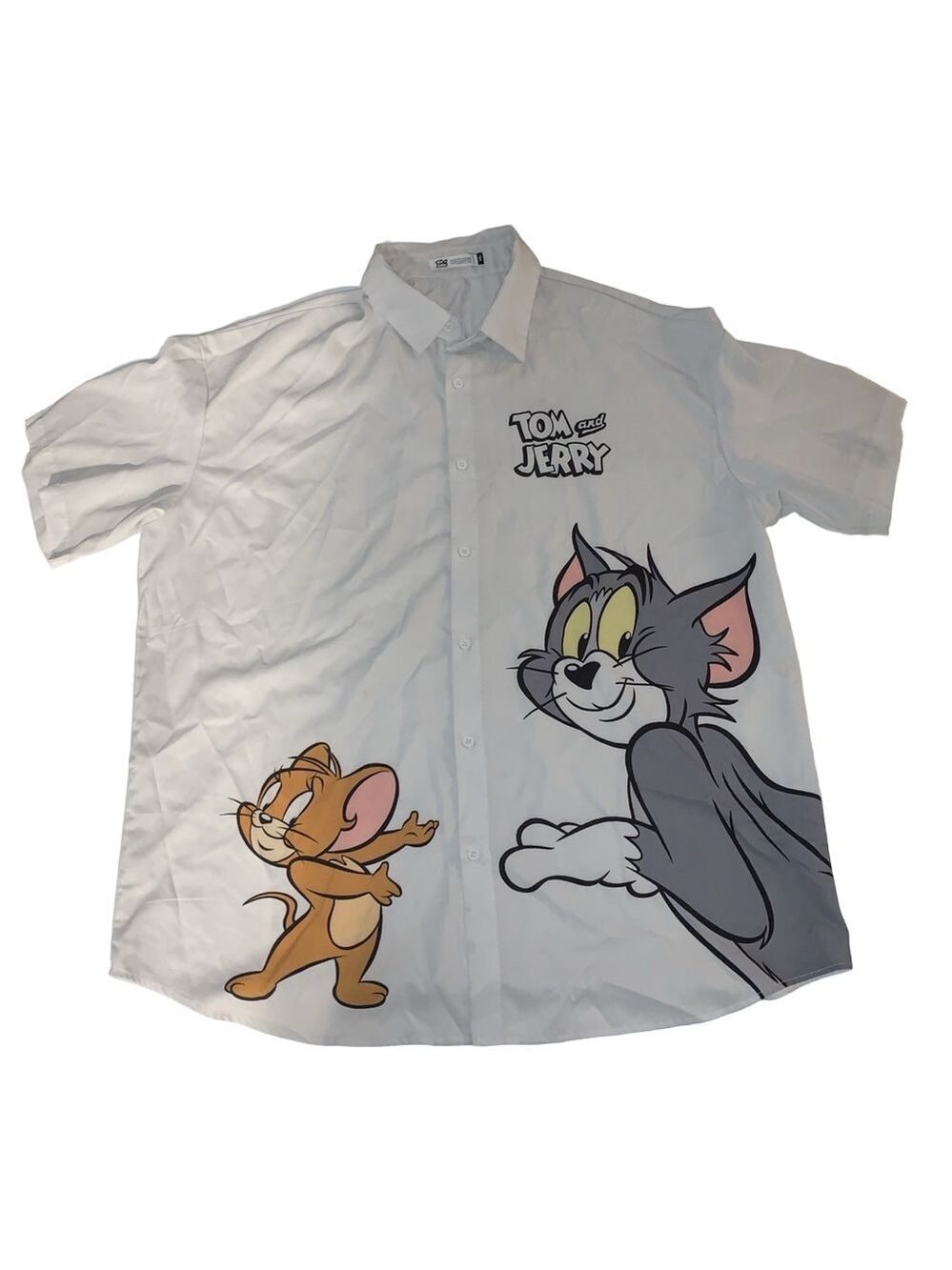 Men's Tom and Jerry Casual Button Down Shirt XXL White Gray